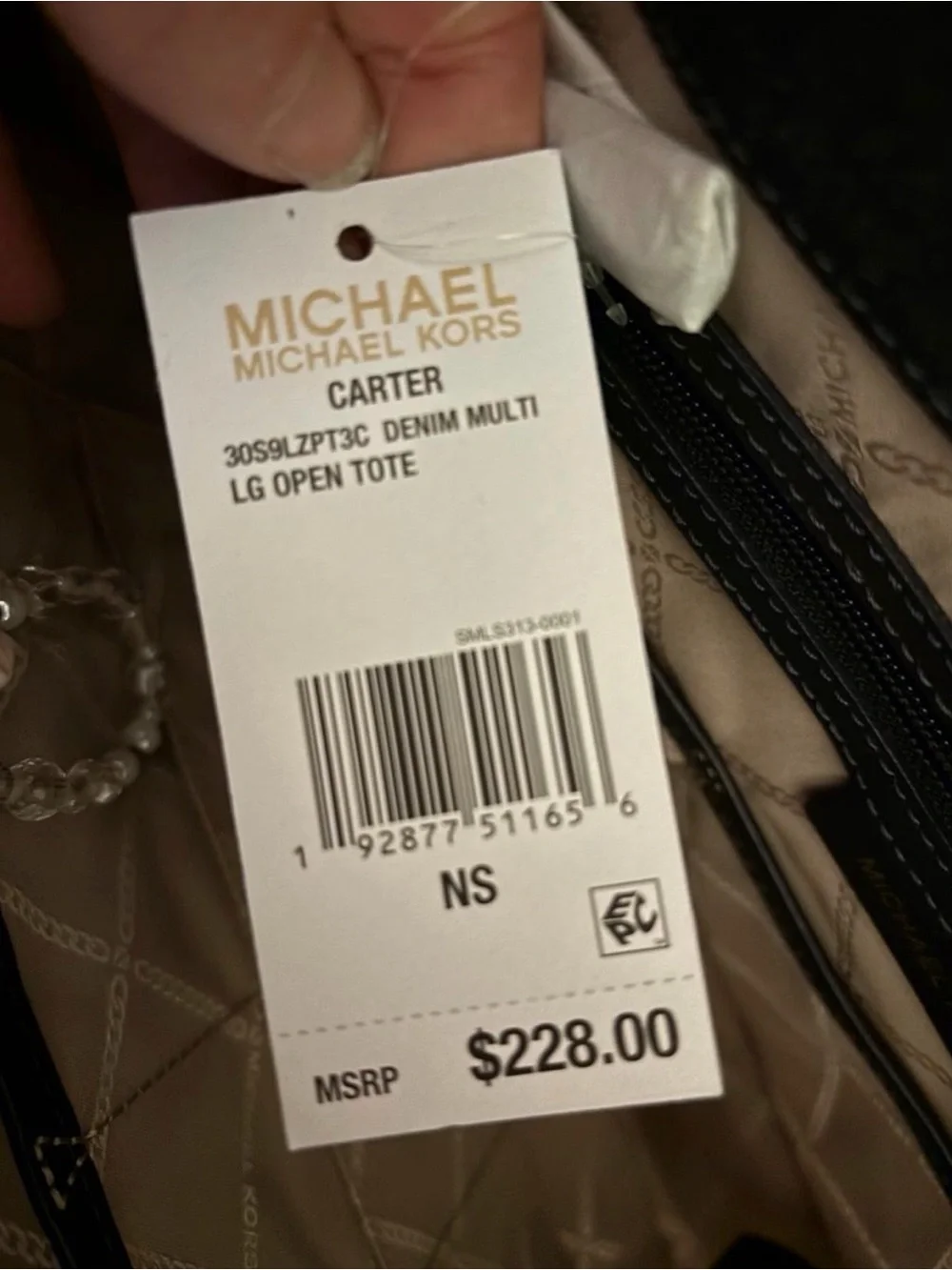 Michael Kors Carter Large Denim Multi Open Tote Blue Black Gold Designer Bag